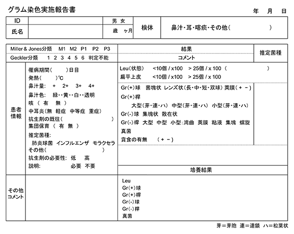 図2 グラム染色のオーダーシート