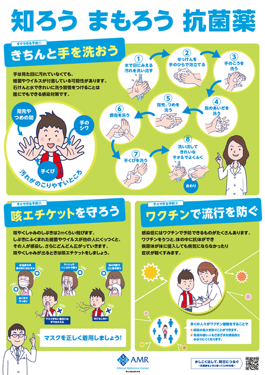手洗い、咳エチケット、ワクチンで感染症を予防しましょう。